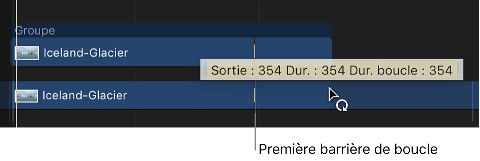 Pointeur de boucle et bulle d’aide dans la timeline