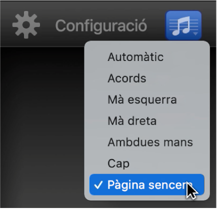 Selecció de “Pàgina sencera” al menú desplegable Notació.