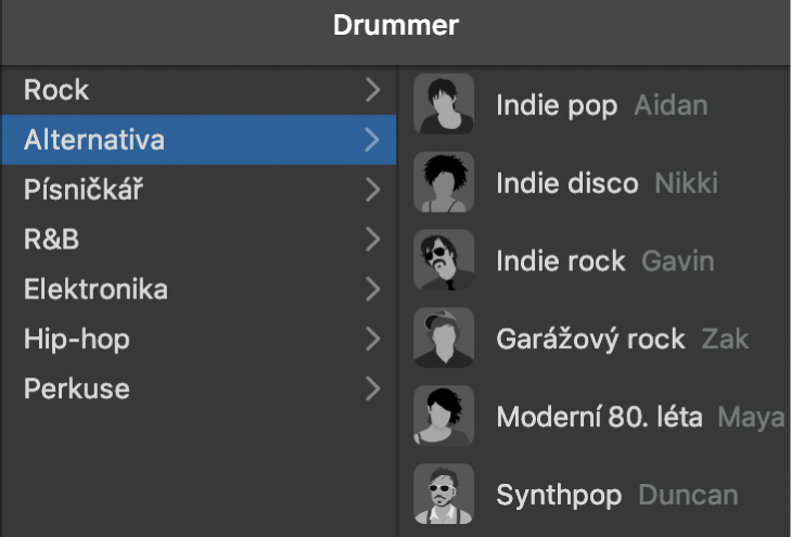 Výběr žánru v editoru Drummeru