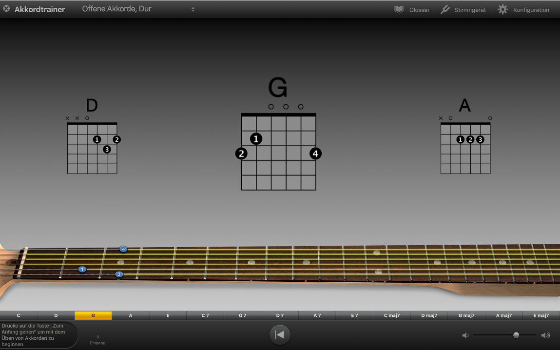 Akkordtrainer mit Übung zum Spielen von Akkorden