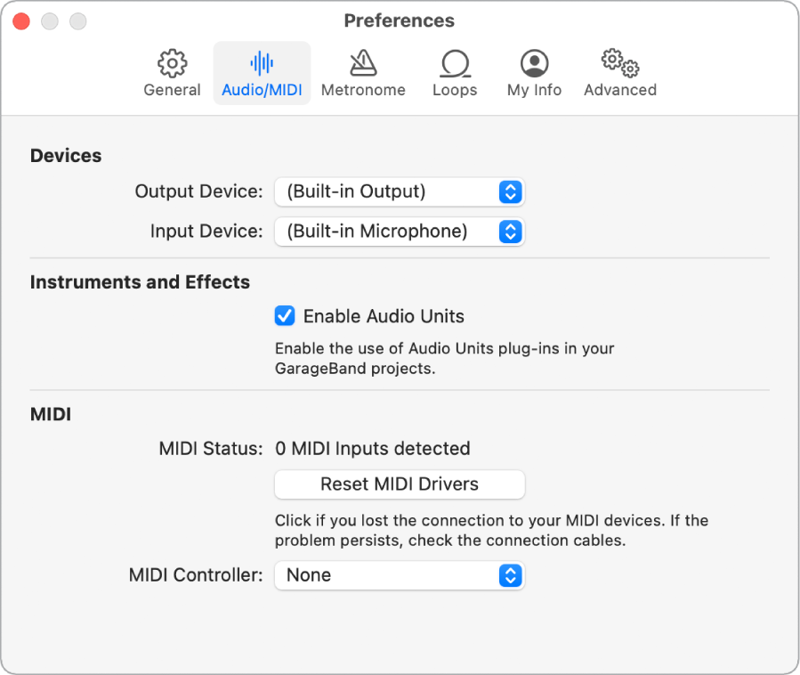 Audio/MIDI preferences.