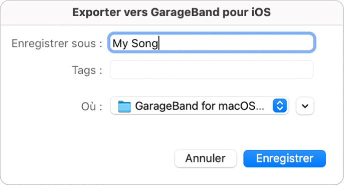 Exporter vers GarageBand pour iOS.