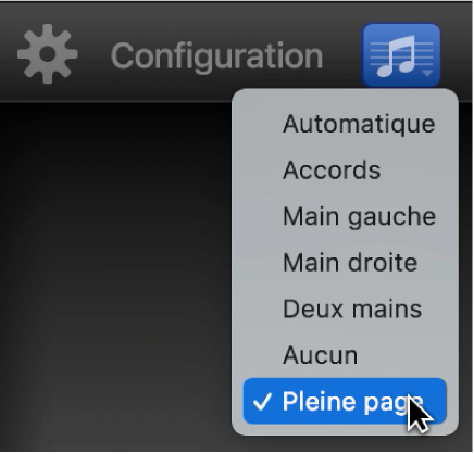 Sélection de l’option Pleine page dans le menu local Notation.