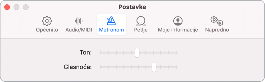 Postavke metronoma.