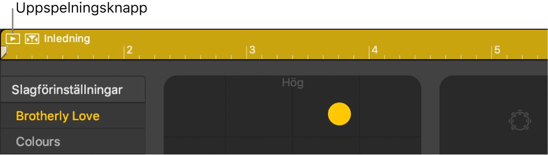 Drummer-region med uppspelningsknappen.