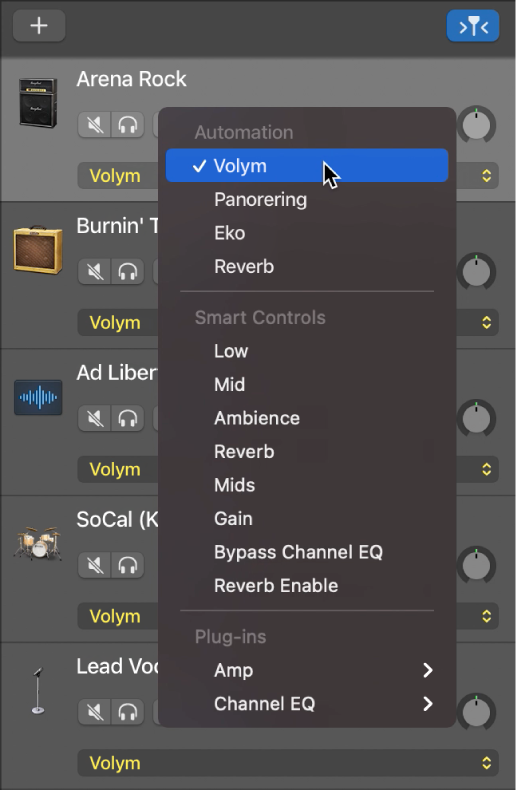 Popupmenyn Automatiseringsparameter visas.