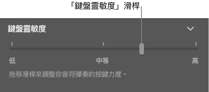 「智慧型控制項目」檢閲器中的「鍵盤靈敏度」滑桿。