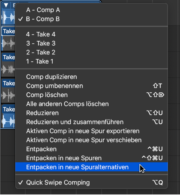 Abbildung. Entpacken in neue Spuralternativen