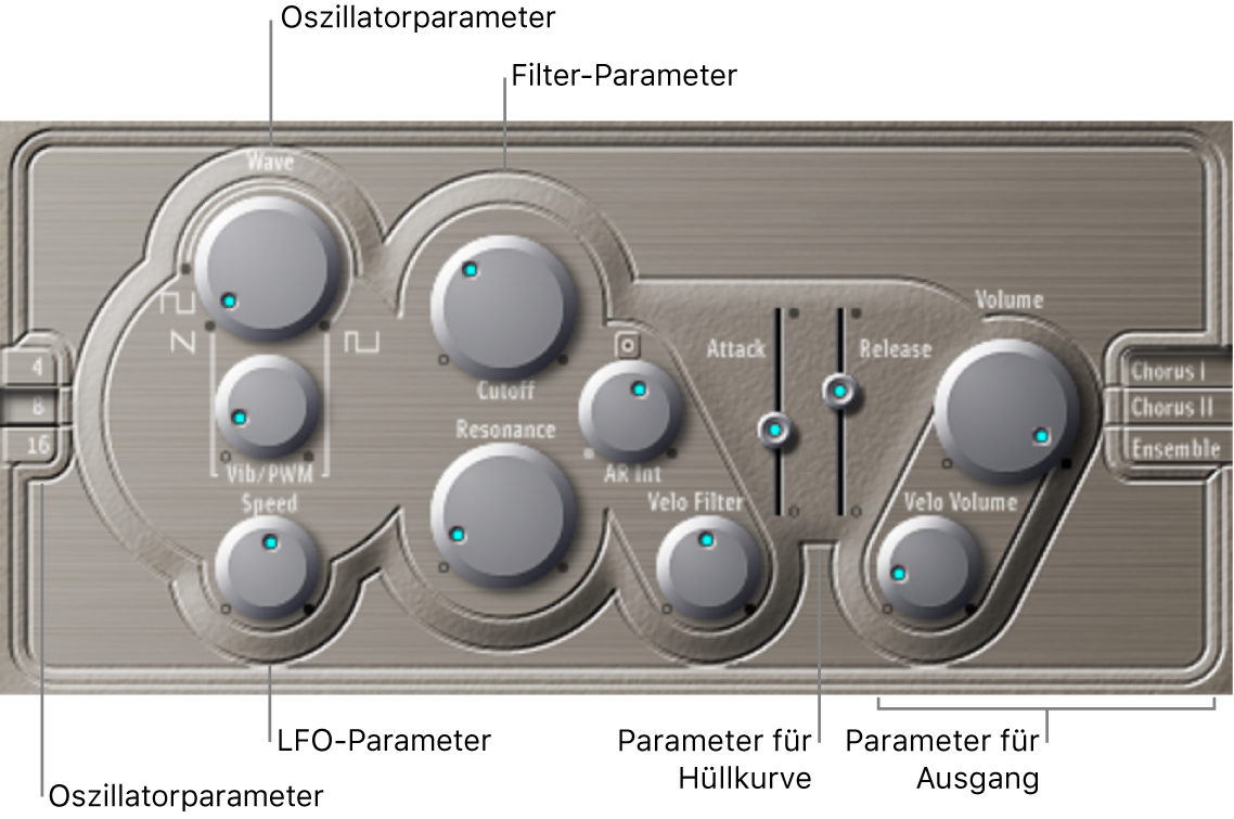 Abbildung. Amp Designer-Fenster mit Haupt-Oberflächenbereichen