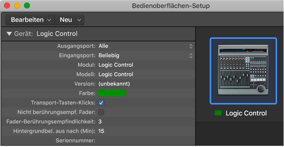 Abbildung. Abbildung der Bedienoberflächen-Parameter im Bedienoberflächenfenster.