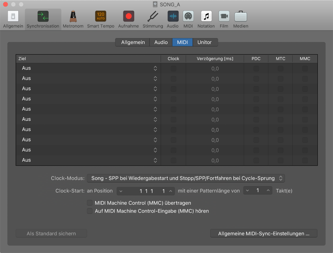 Abbildung. Bereich „Synchronisation“ > „MIDI“
