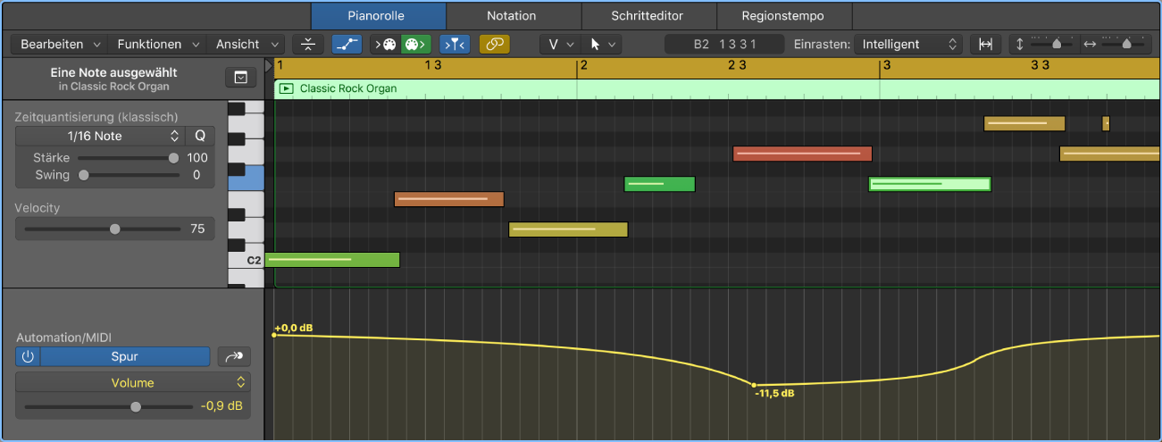 Abbildung. Bereich „Automation/MIDI“ mit spurbasierter Automation