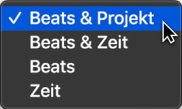 Abbildung. Auswählen von „Beats & Projekt“ in der LCD zum Anzeigen von Projekteigenschaften