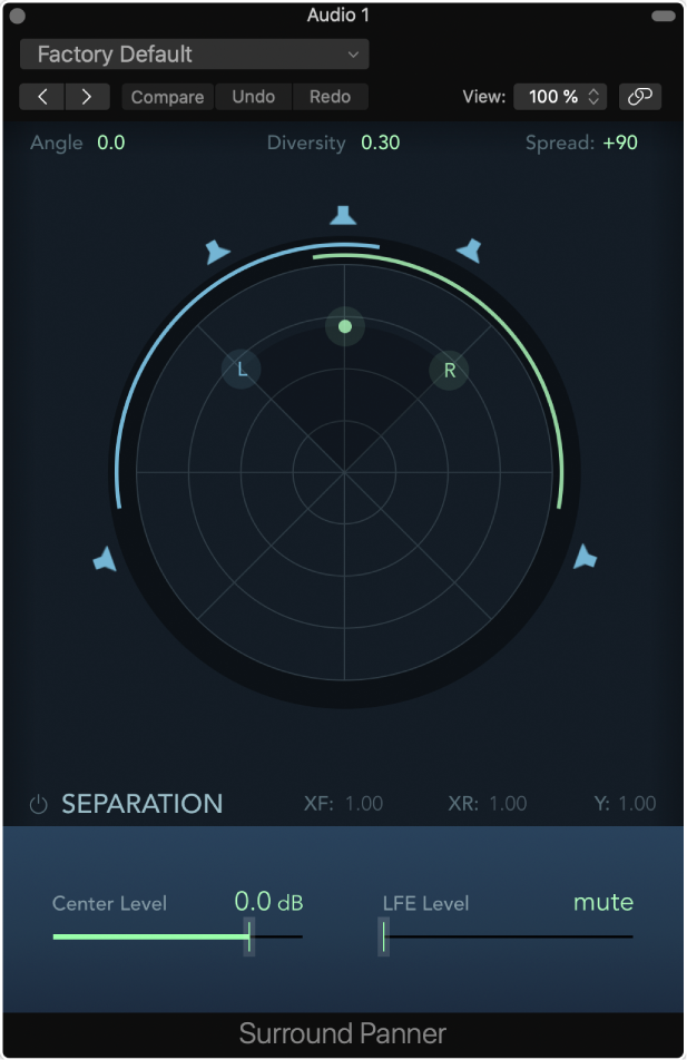 Figure. Stereo to Surround Panner window.