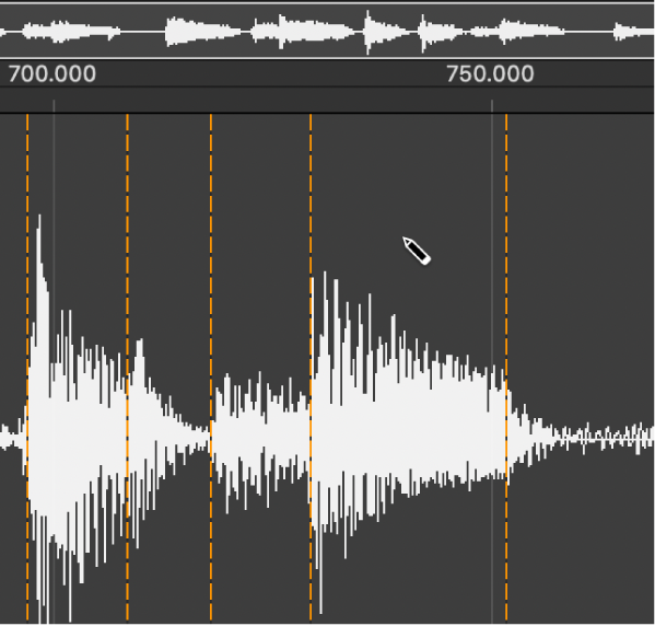 Figure. Sample Editor with Pencil tool over the waveform display.