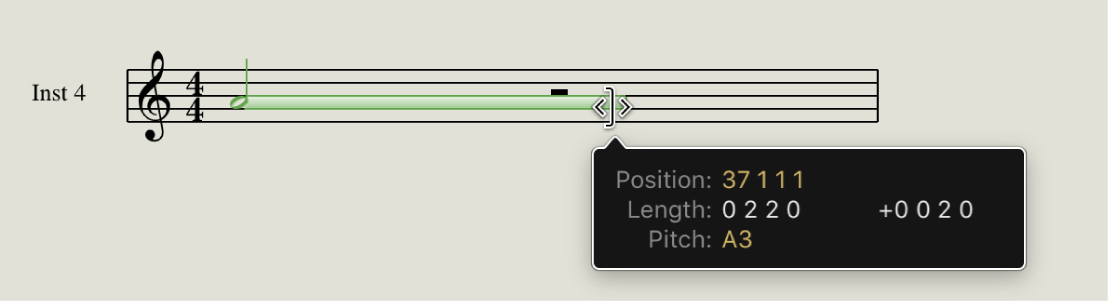 Figure. Extending note duration bar in Score Editor.