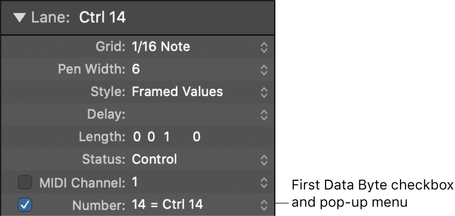 Figure. First Data Byte checkbox and menu.