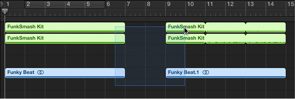 Figure. Tracks area showing multiple region selections with gaps in between.