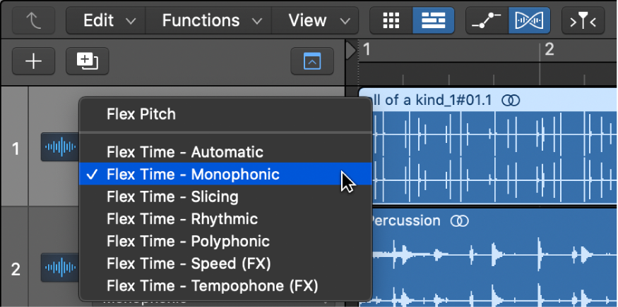 Figure. Showing the Flex pop-up menu open.