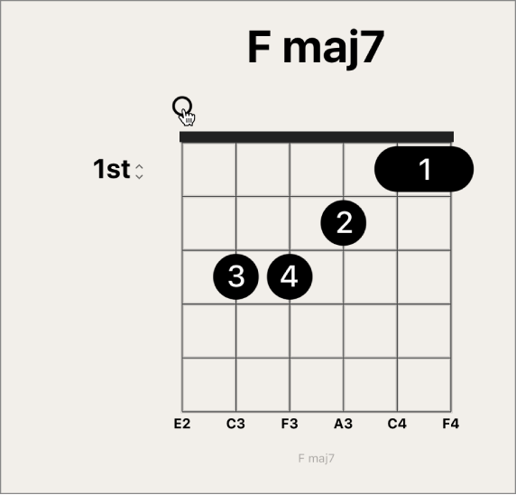 Figure. Finger tool over top area of string on chord grid.