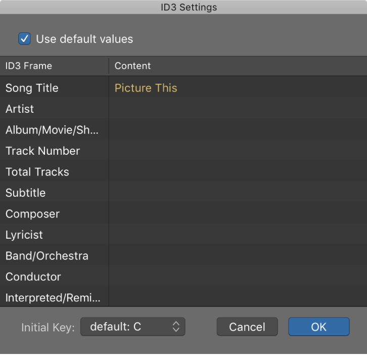 Figure. ID3 Settings dialog.