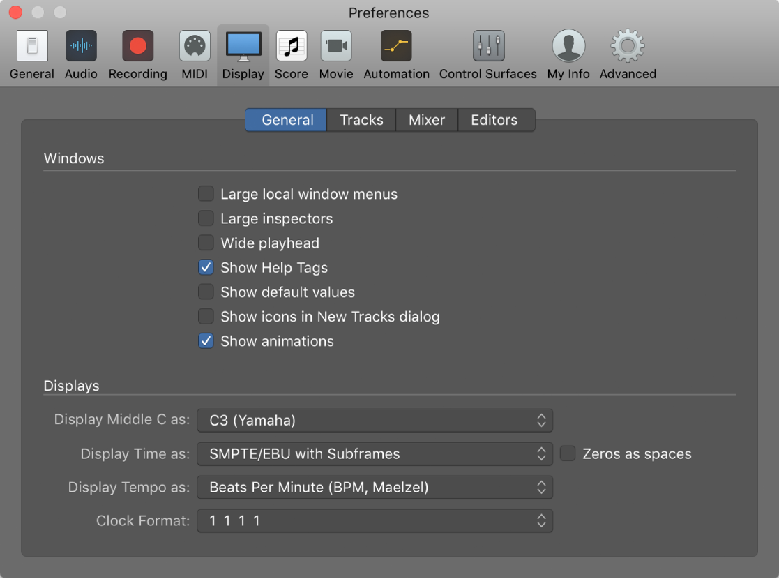 Figure. General Display preferences.