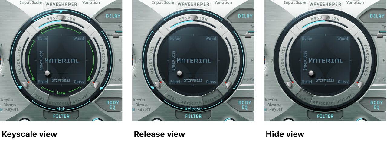 Figure. Keyscale, Release, and Hide view buttons.