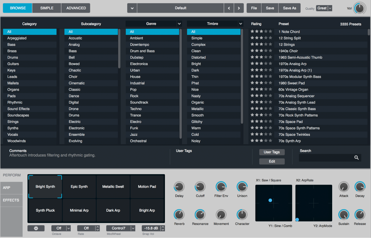 Figure. Browse view, showing Name bar, browser results list and Perform section.