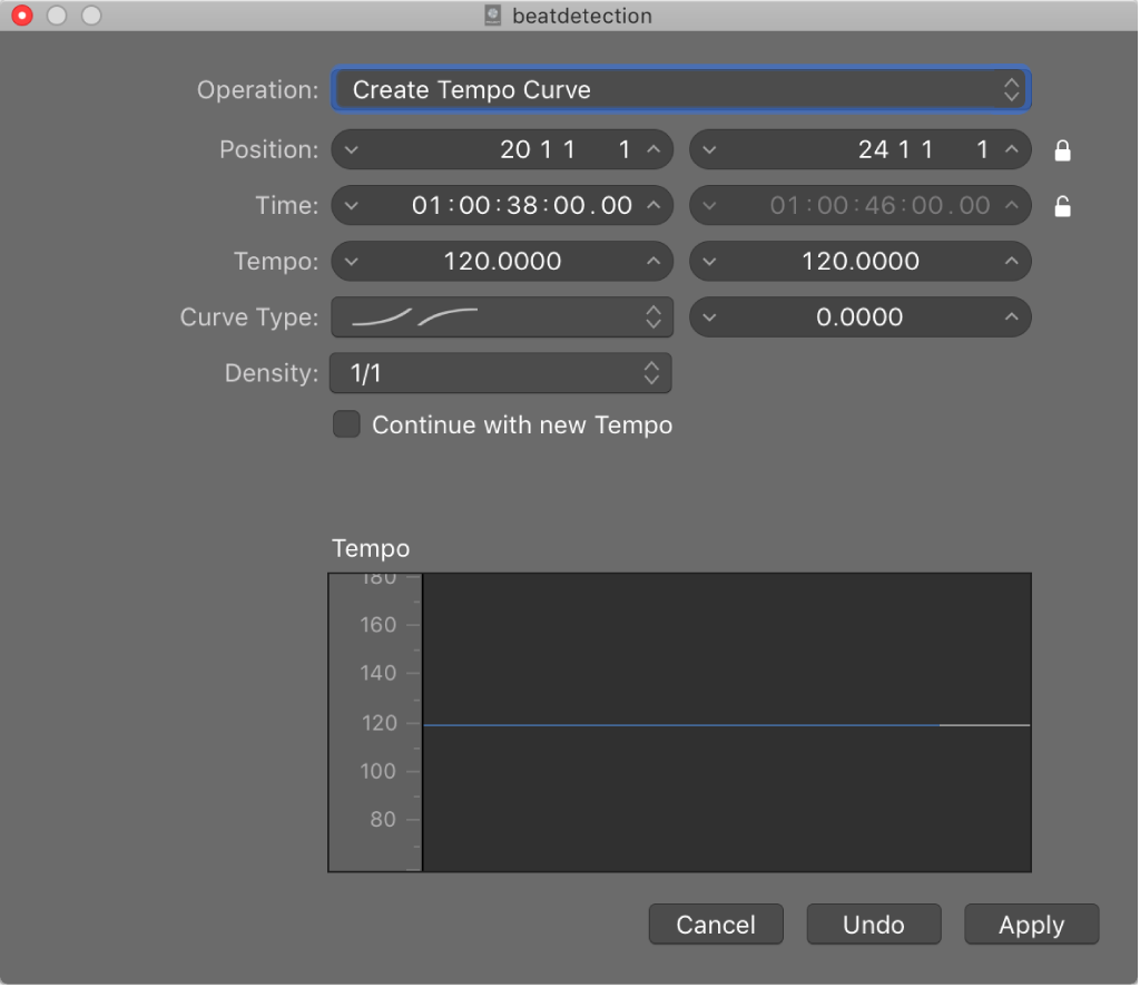 Figure. Tempo Operations window.