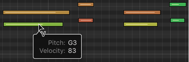 Figure. Piano Roll Editor showing Velocity tool over note event.