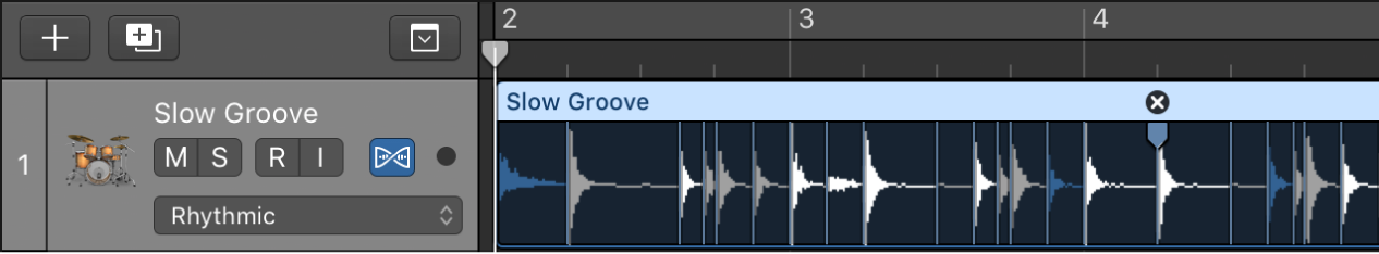 Figure. Audio region selected in the Tracks area.