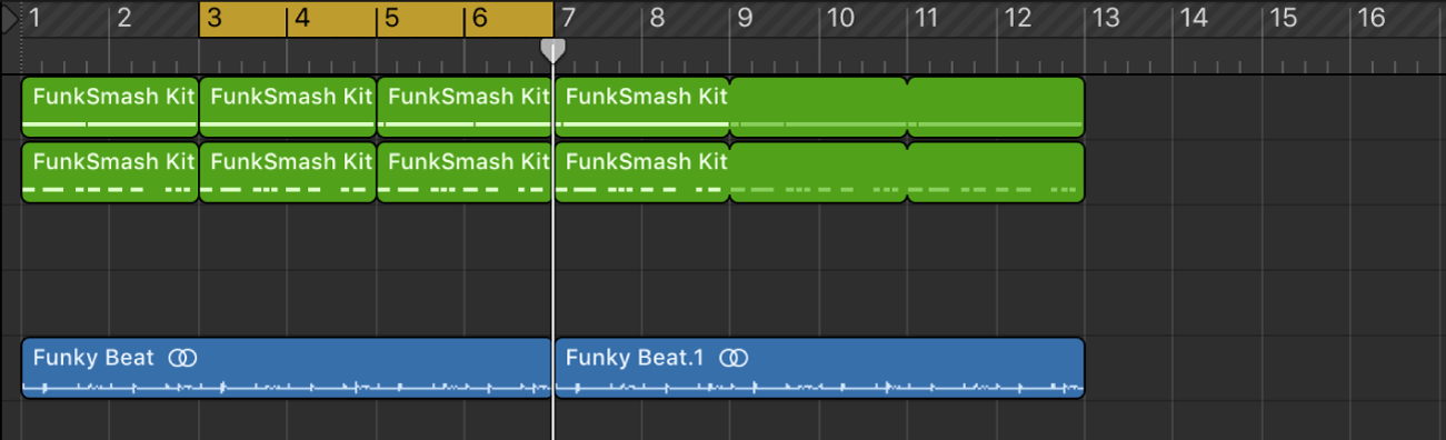 Figure. Tracks area showing multiple region selections.