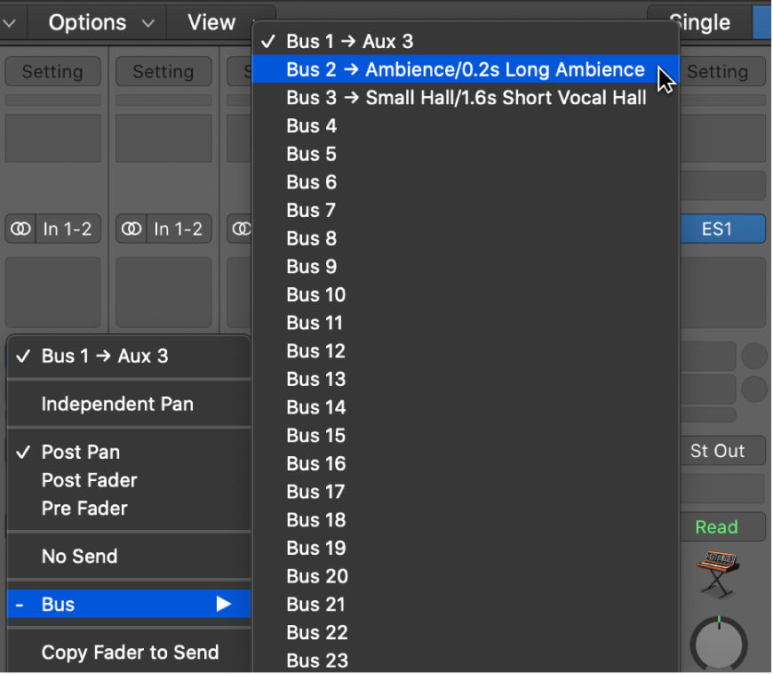 Figure. Assigning a bus to a send.