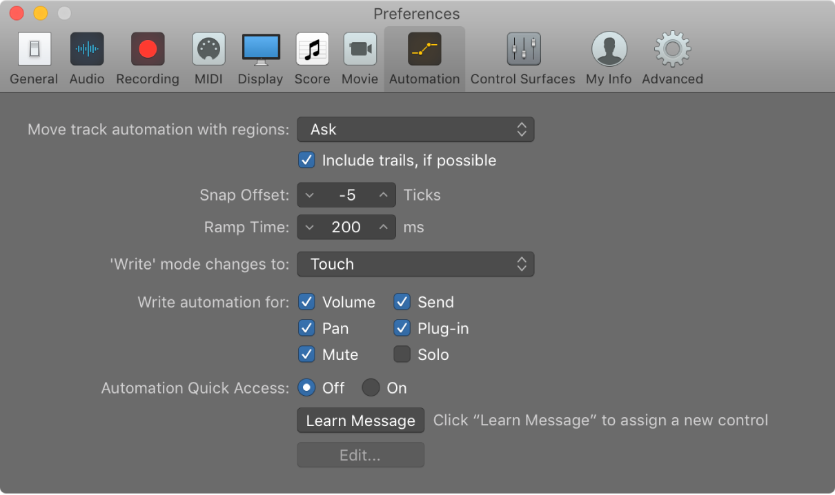 Figure. Automation preferences.