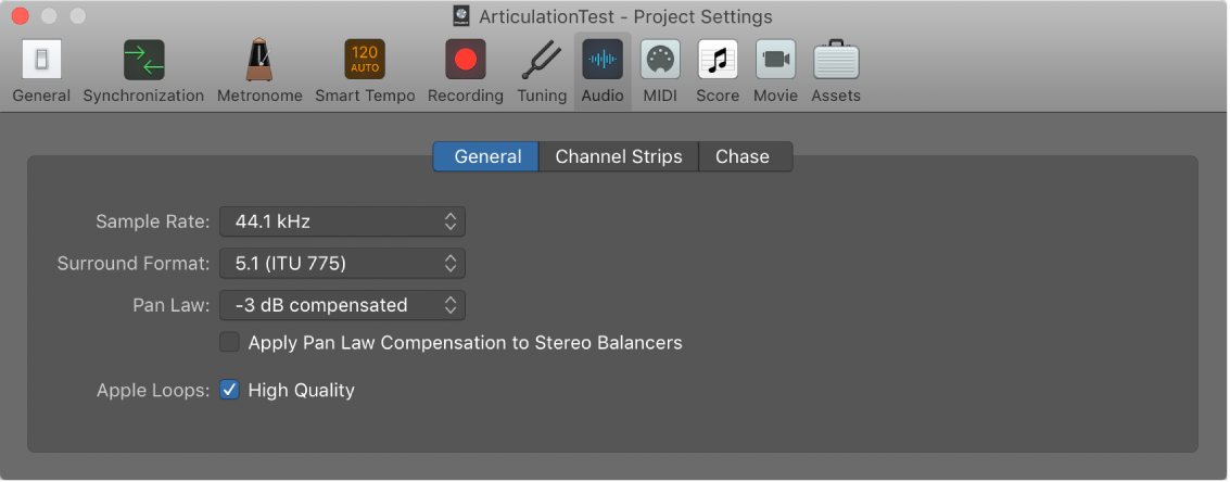 Figure. Audio settings.