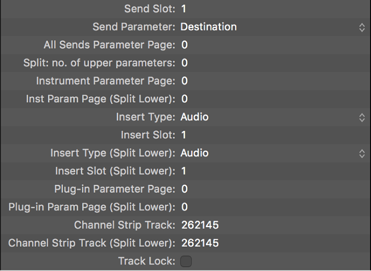 Figure. Picture of Control Surface Group Send and Plug-in parameters.