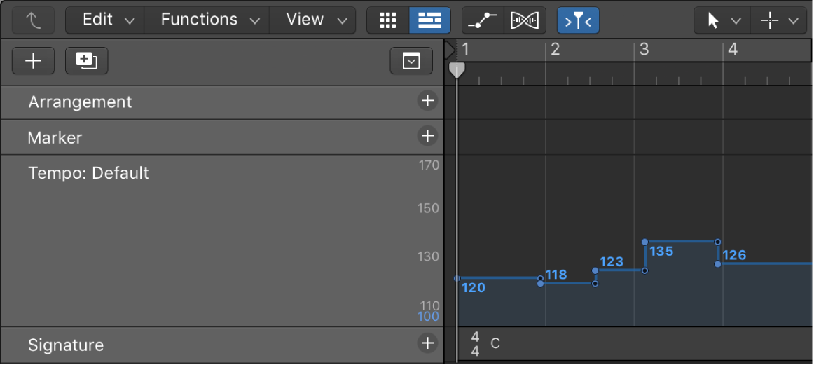 Figure. Tempo track in Global Tracks.