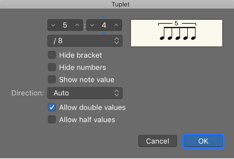 Figure. Tuplet dialog.