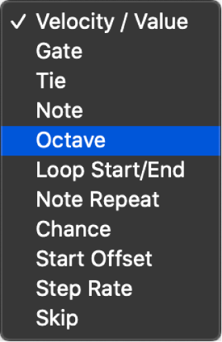 Step Sequencer Edit Mode selector pop-up menu.