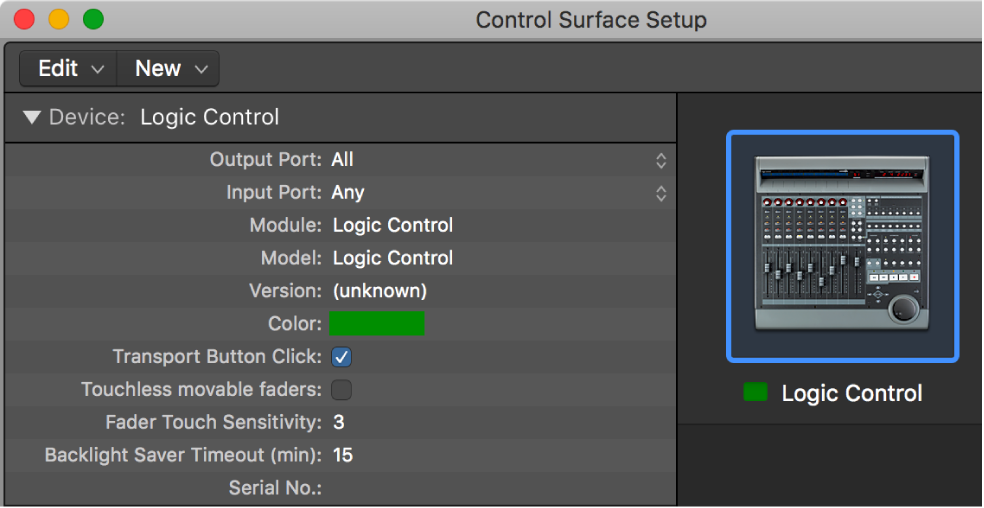 Figure. Picture of Device Parameters in Control Surfaces window.