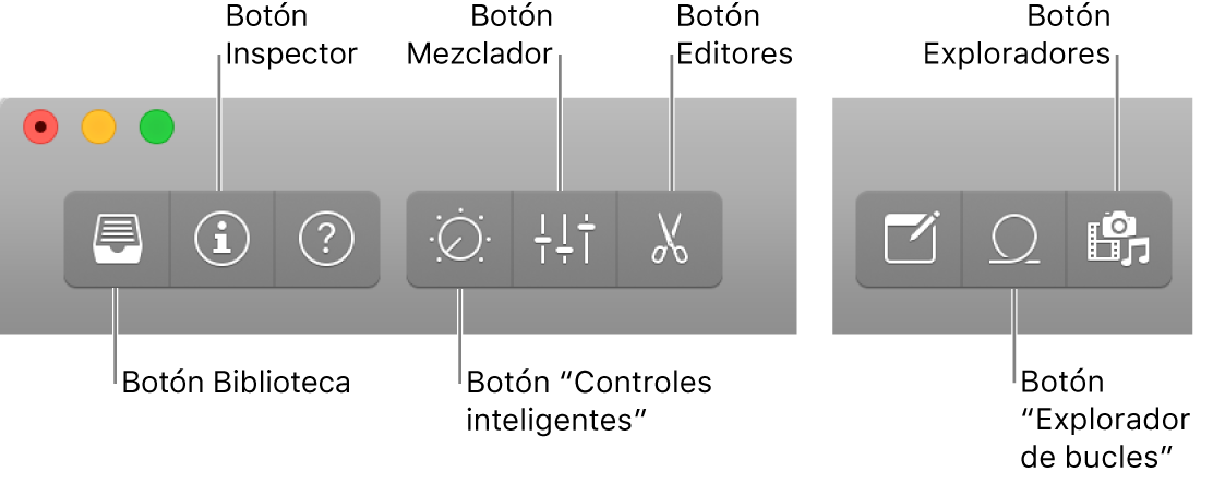 Ilustración. Barra de controles, con botones para distintas áreas de trabajo.