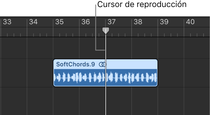 Ilustración. Se está dividiendo un pasaje en el área Pistas con el cursor de reproducción.