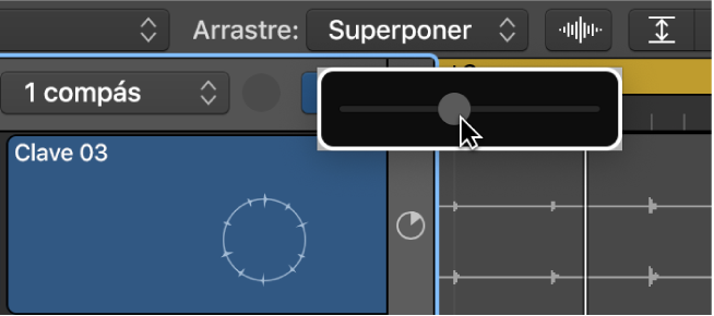 Ilustración. Uso del regulador del zoom para ajustar configurar el ajuste del zoom de la parrilla de Live Loops.