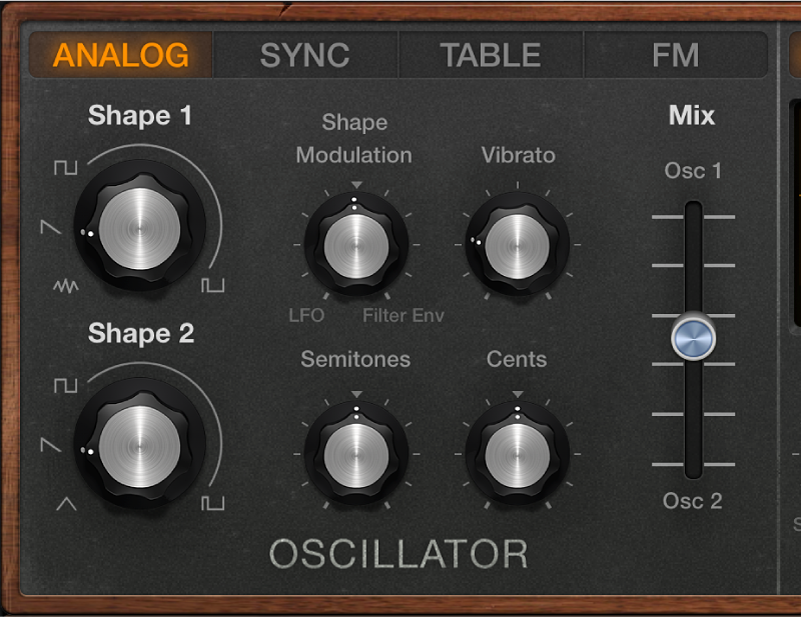 Figure. Paramètres de l’oscillateur analogique de Retro Synth.