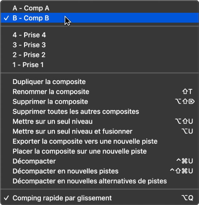 Figure. Indication d’une composite dans le menu local.