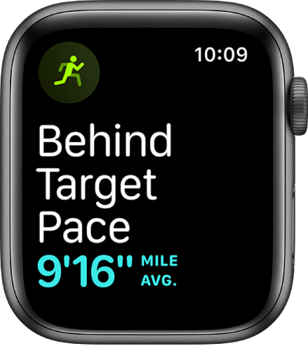 A Workout screen that tells you you’re running behind your target pace.