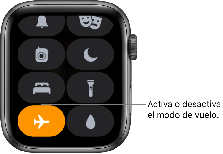 El centro de control con el botón "Modo de vuelo" resaltado para mostrar que está activado el modo de vuelo.