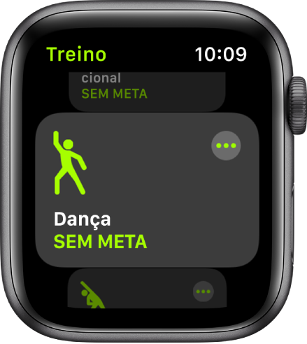 O ecrã Treino com o treino Dança destacado.