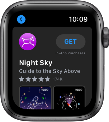 Ura Apple Watch prikazuje aplikacijo App Store. Iskalno polje je prikazano pri vrhu zaslona z zbirko aplikacij pod njim.