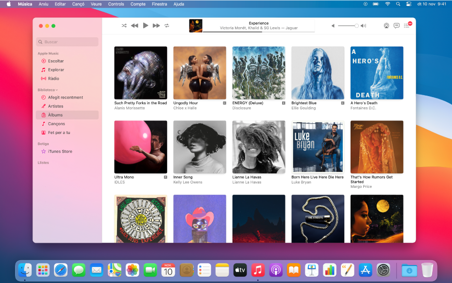 La finestra de l’Apple Music amb una biblioteca de múltiples àlbums.